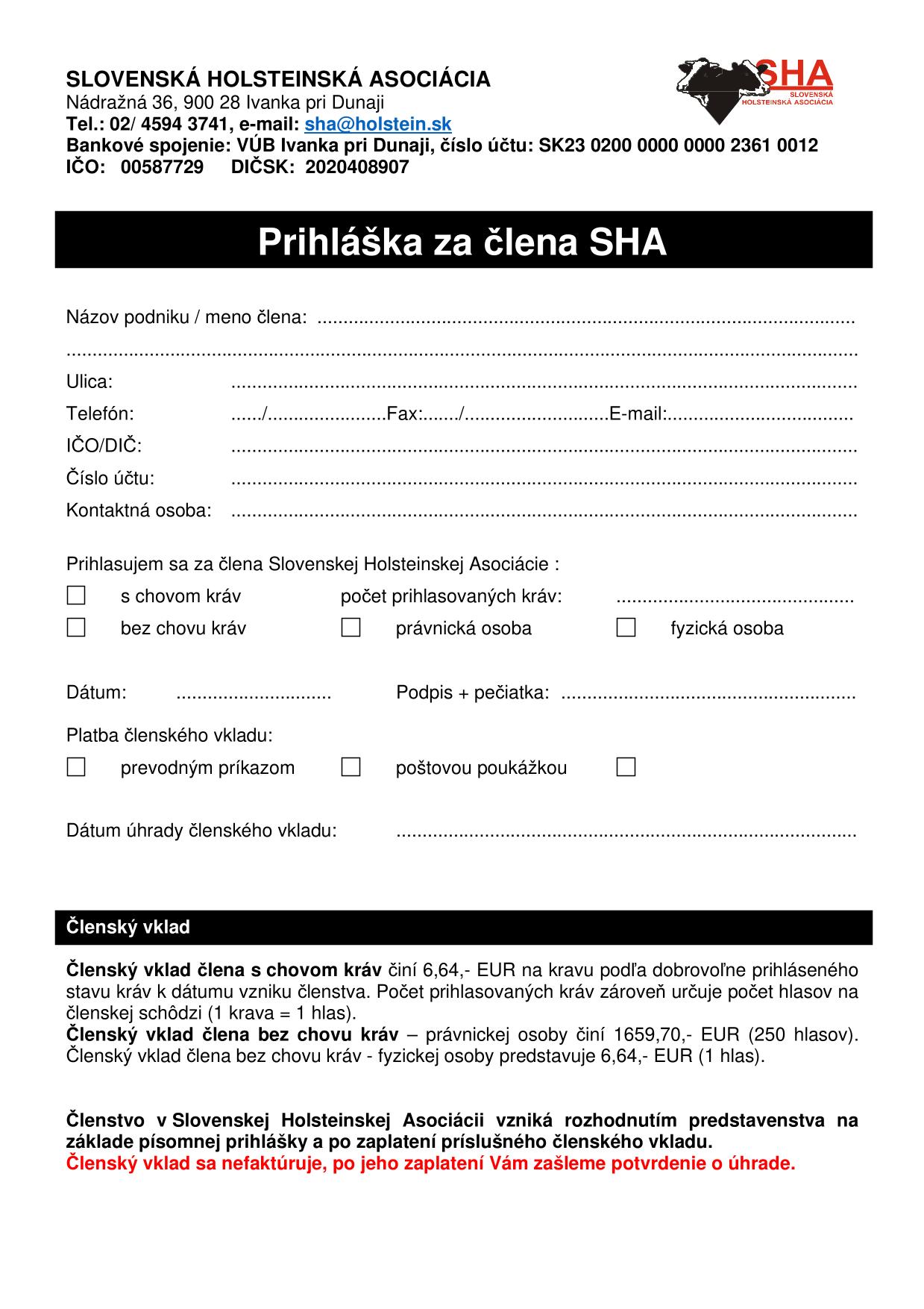 Prihlaska za clena SHA